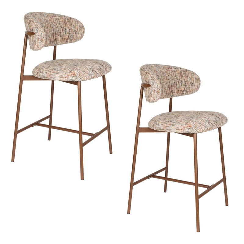 Barhocker Claes im 2er-Set, Beige mit meliertem Bezug, Metallgestell