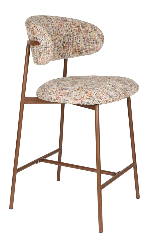 Barhocker Claes im 2er-Set mit Beige-meliertem Bezug und Metallgestell, Gesamtansicht von vorne.