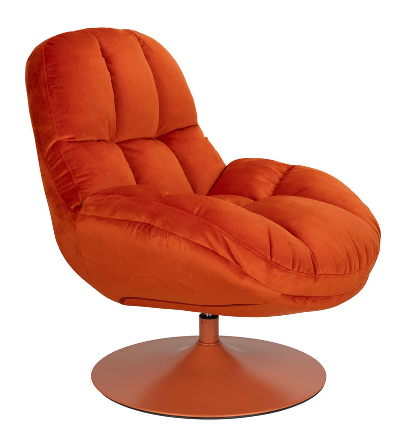 Loungesessel Beefy Orange, drehbar mit Samtstoff-Bezug und Metallfuß