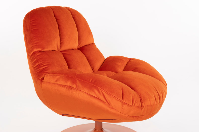 Loungesessel Beefy Orange, drehbar mit Samtstoff-Bezug und Metallfuß