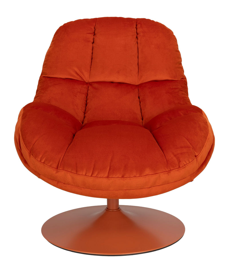 Loungesessel Beefy Orange, drehbar mit Samtstoff-Bezug und Metallfuß