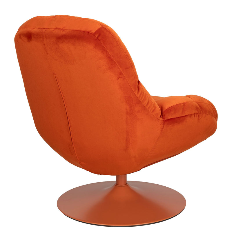 Loungesessel Beefy Orange, drehbar mit Samtstoff-Bezug und Metallfuß