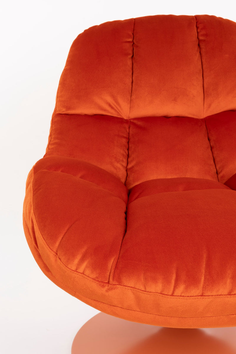 Loungesessel Beefy Orange, drehbar mit Samtstoff-Bezug und Metallfuß