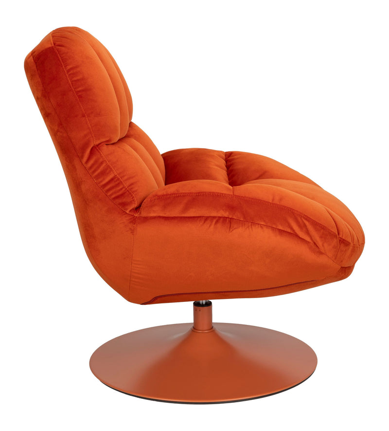Loungesessel Beefy Orange, drehbar mit Samtstoff-Bezug und Metallfuß