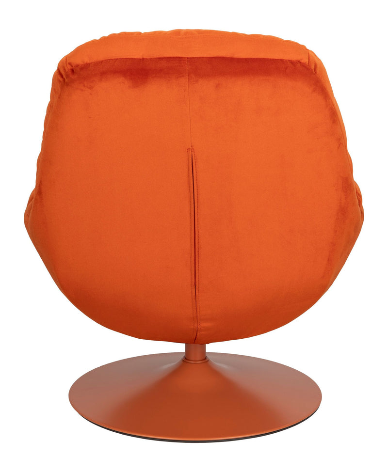 Loungesessel Beefy Orange, drehbar mit Samtstoff-Bezug und Metallfuß