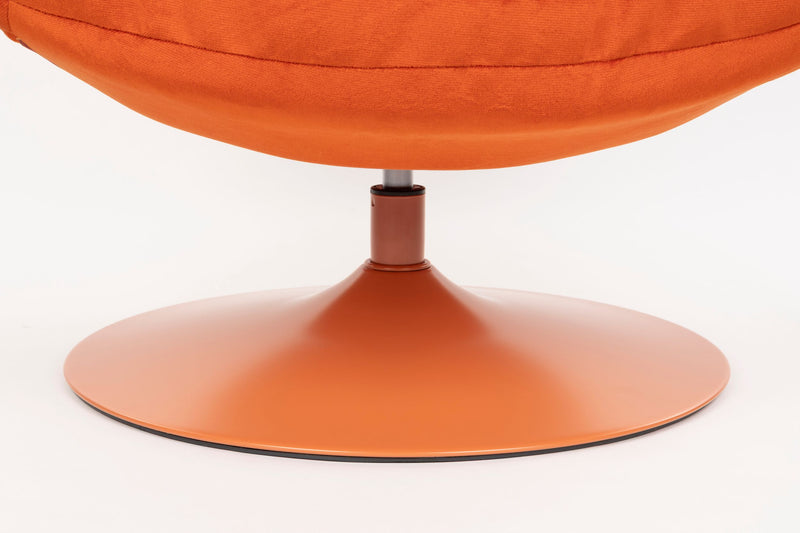 Loungesessel Beefy Orange, drehbar mit Samtstoff-Bezug und Metallfuß