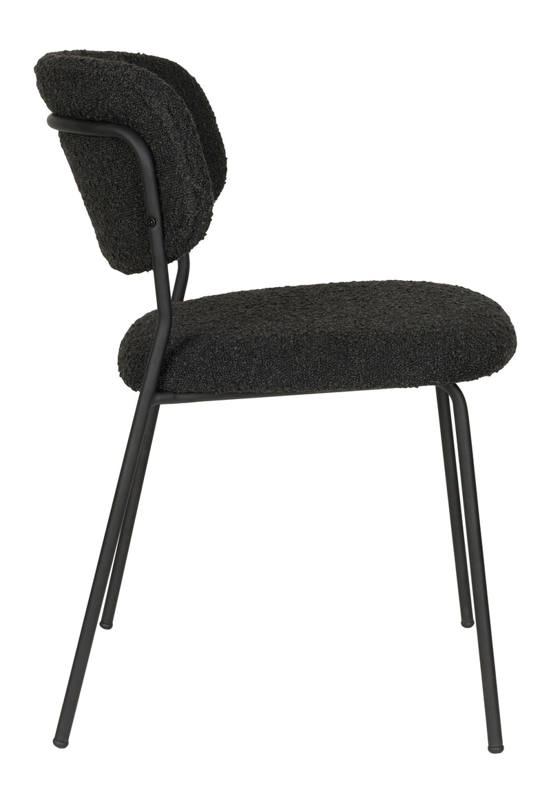 Esszimmerstuhl Jolien im 2er-Set, Schwarz mit Bouclé-Stoff