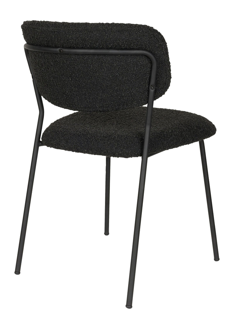Esszimmerstuhl Jolien im 2er-Set, Schwarz mit Bouclé-Stoff