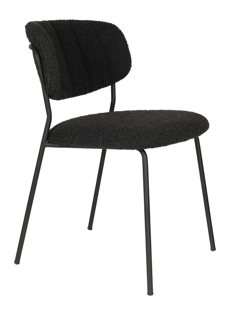 Esszimmerstuhl Jolien im 2er-Set, Schwarz mit Bouclé-Stoff