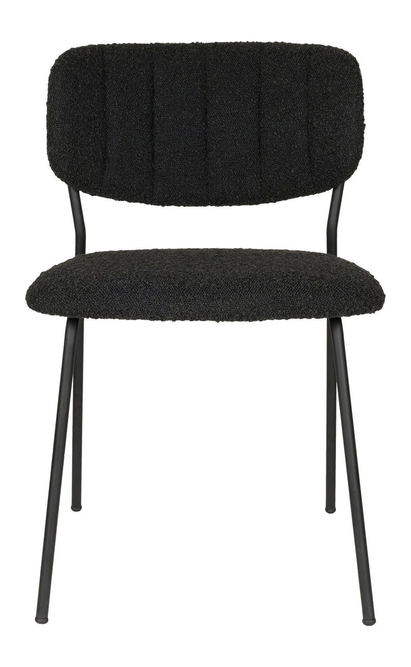 Esszimmerstuhl Jolien im 2er-Set, Schwarz mit Bouclé-Stoff