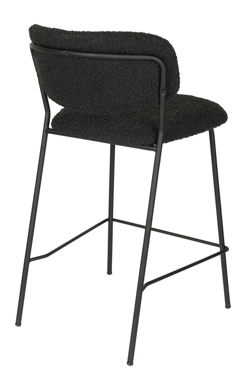 Barhocker Jolien im 2er-Set, Schwarz mit Bouclé-Bezug, Metallgestell