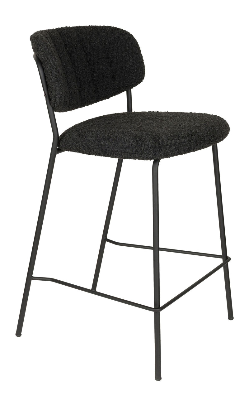 Barhocker Jolien im 2er-Set, Schwarz mit Bouclé-Bezug, Metallgestell