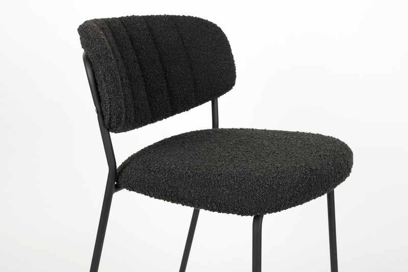 Barhocker Jolien im 2er-Set, Schwarz mit Bouclé-Bezug, Metallgestell