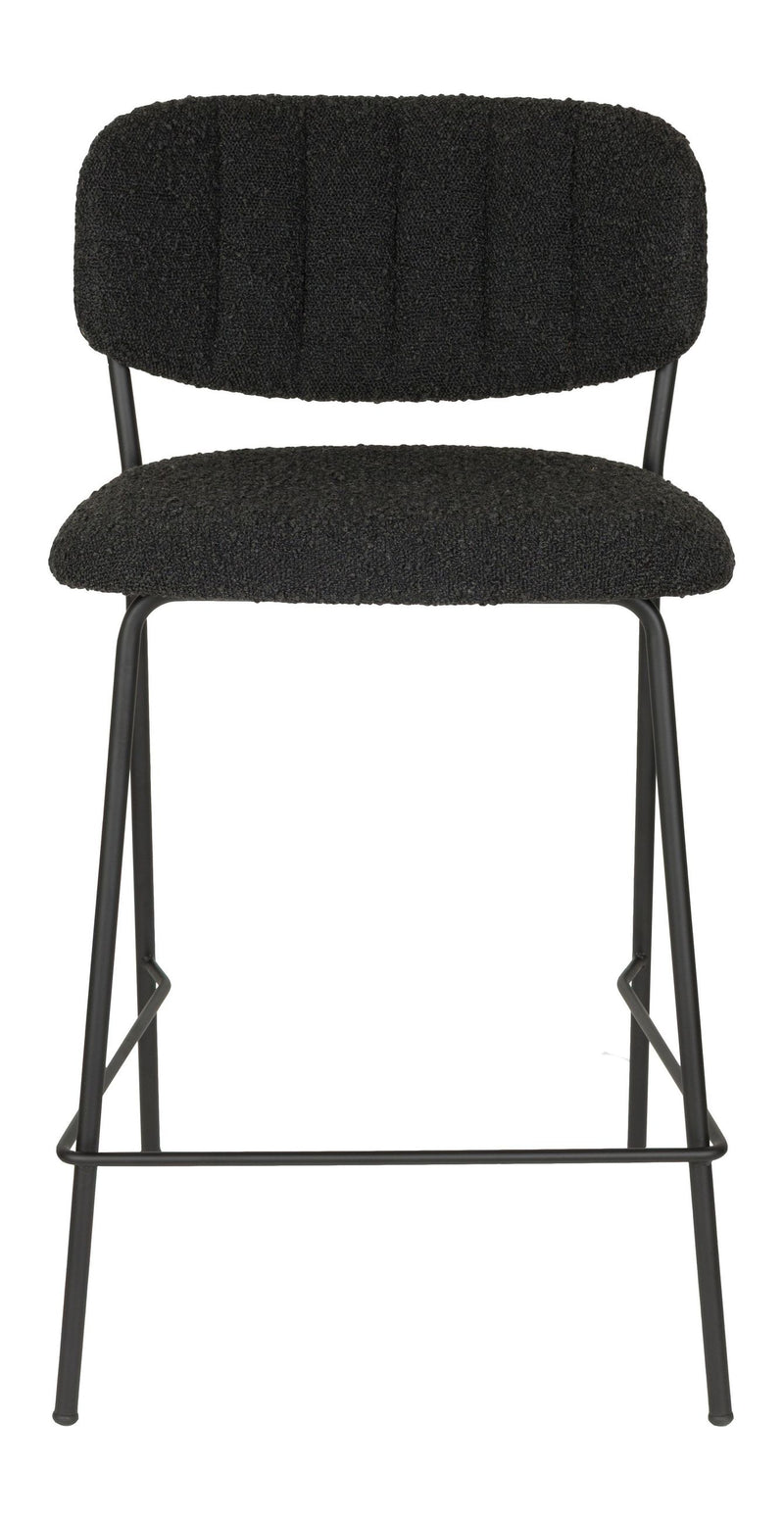 Barhocker Jolien im 2er-Set, Schwarz mit Bouclé-Bezug, Metallgestell