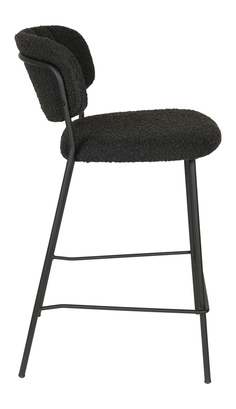 Barhocker Jolien im 2er-Set, Schwarz mit Bouclé-Bezug, Metallgestell