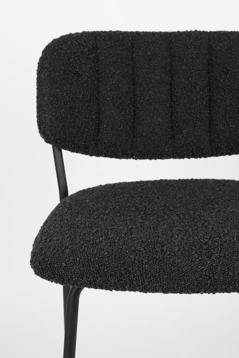 Barhocker Jolien im 2er-Set, Schwarz mit Bouclé-Bezug, Metallgestell