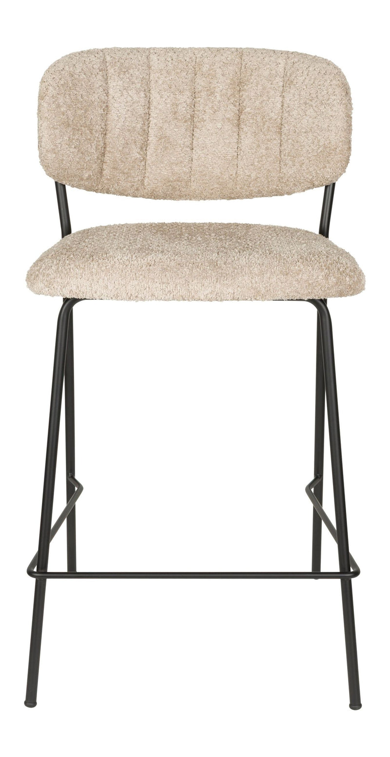 Barhocker Jolien im 2er-Set, Bouclé Beige mit schwarzem Metallgestell