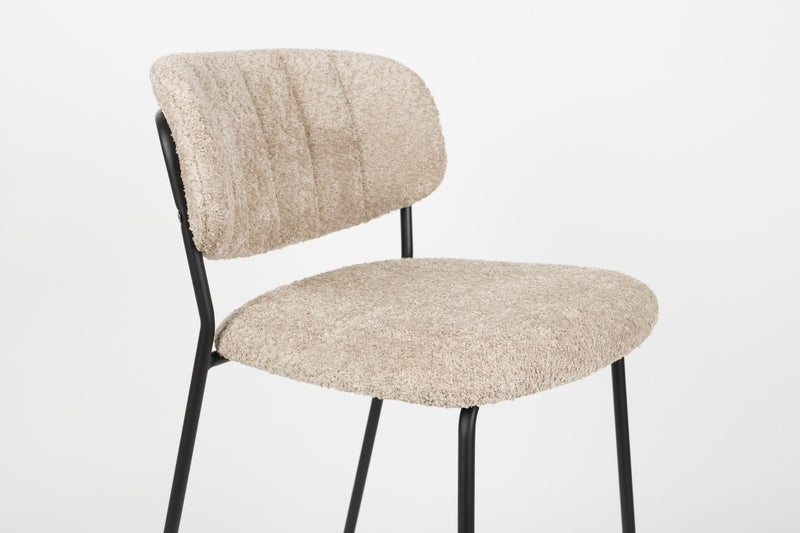 Barhocker Jolien im 2er-Set, Bouclé Beige mit schwarzem Metallgestell