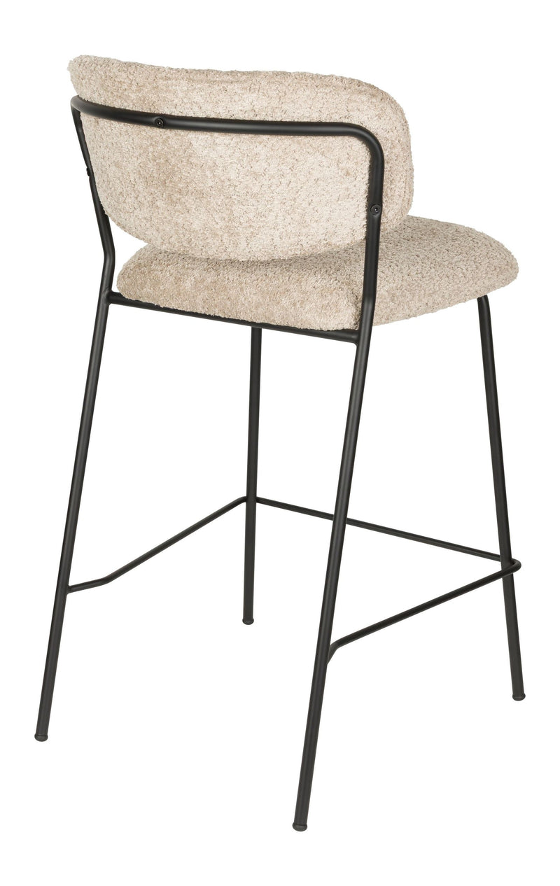 Barhocker Jolien im 2er-Set, Bouclé Beige mit schwarzem Metallgestell