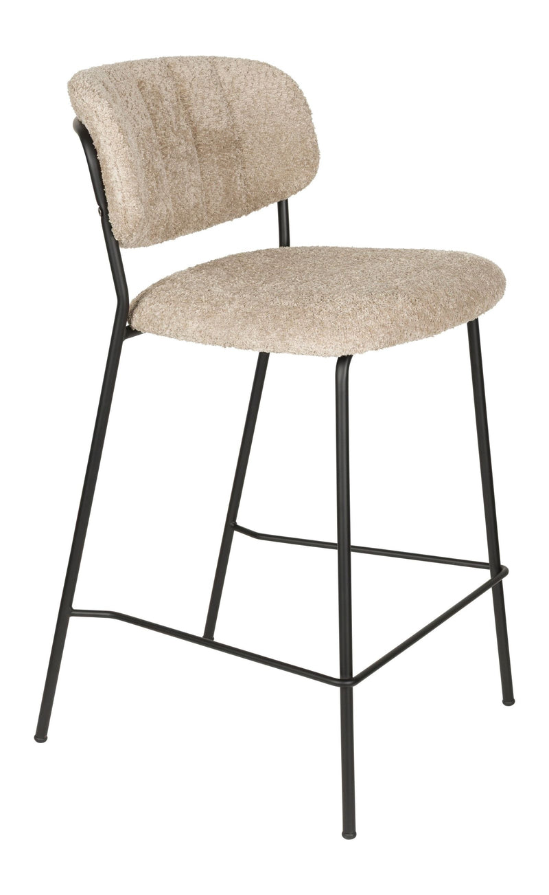 Barhocker Jolien im 2er-Set, Bouclé Beige mit schwarzem Metallgestell