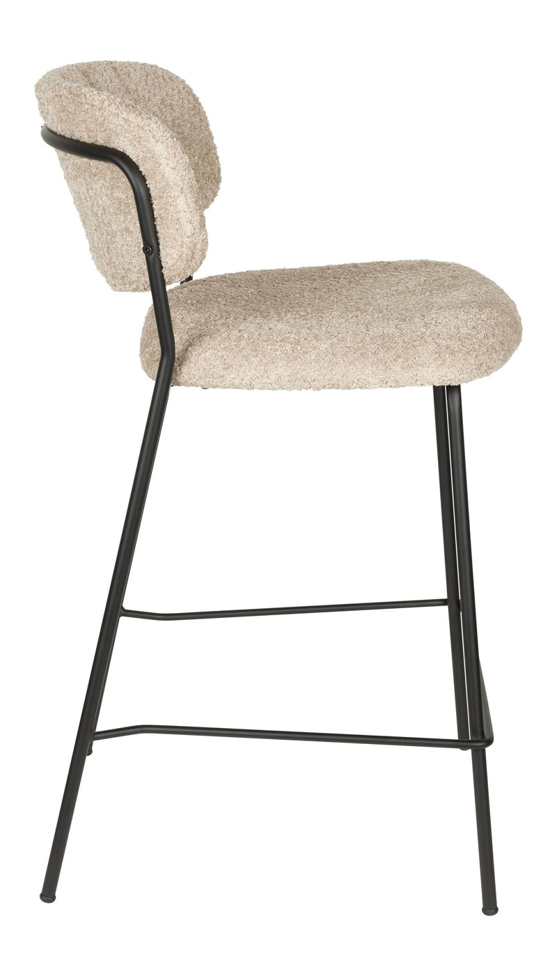 Barhocker Jolien im 2er-Set, Bouclé Beige mit schwarzem Metallgestell
