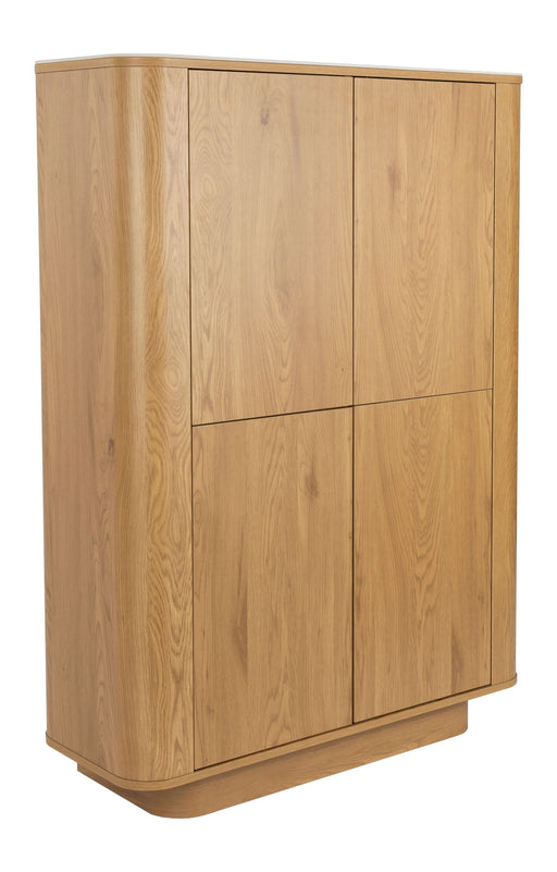 Schrank Almira Oak in Natur, Gesamtansicht mit fünf Türen und abgerundeten Ecken.