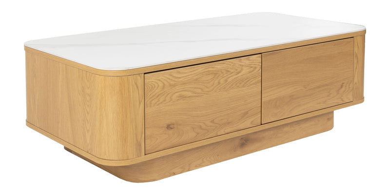 Couchtisch Almira aus Eichenholz mit 2 Schubladen, Wohnzimmertisch