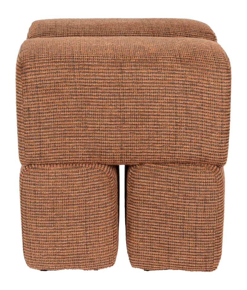 Hocker Staple Terracotta mit verspieltem Blockdesign, 40x40 cm