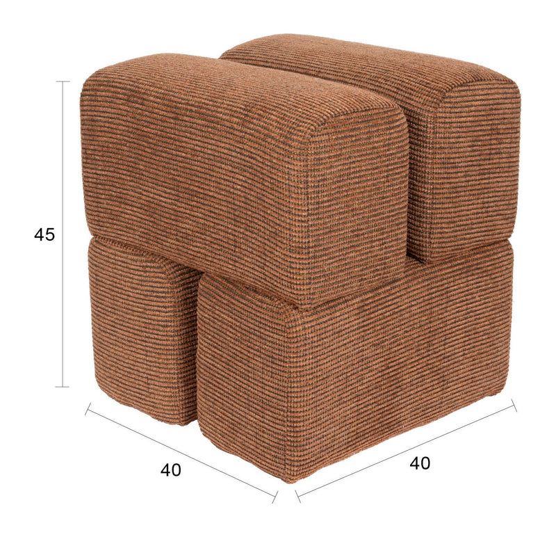 Hocker Staple Terracotta mit verspieltem Blockdesign, 40x40 cm