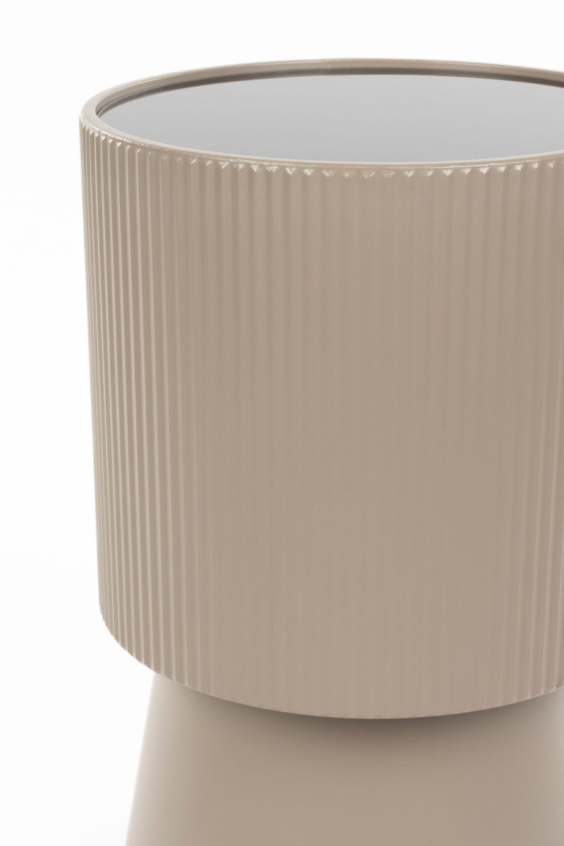 Beistelltisch Brian mit Rauchglas-Platte und Gestell aus Eisen, Beige