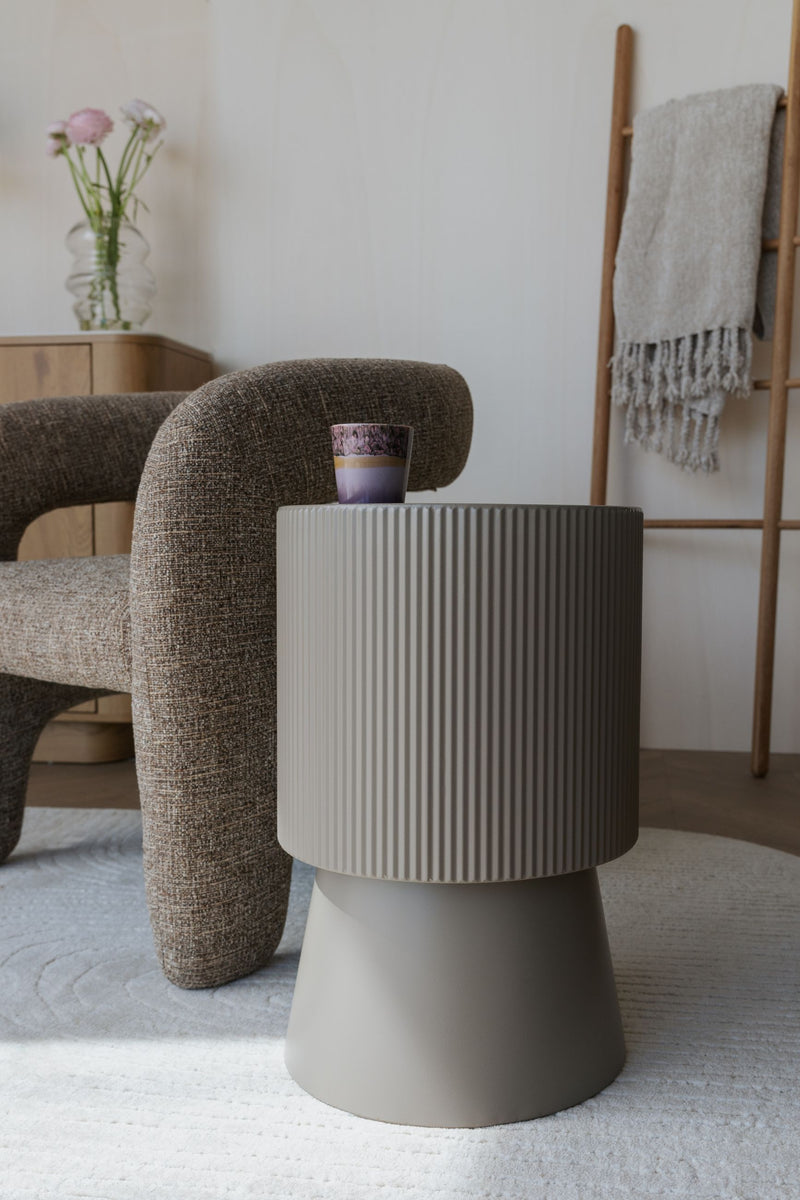 Beistelltisch Brian mit Rauchglas-Platte und Gestell aus Eisen, Beige