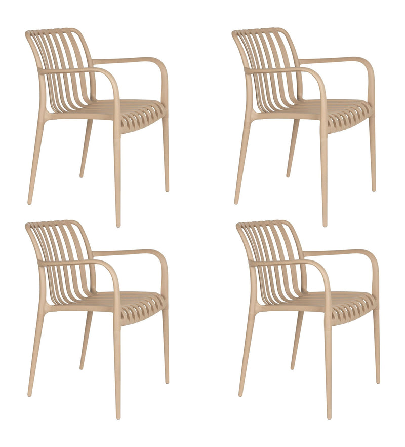 Gartenstuhl Amae im 4er-Set, Beige aus wetterfestem Kunststoff