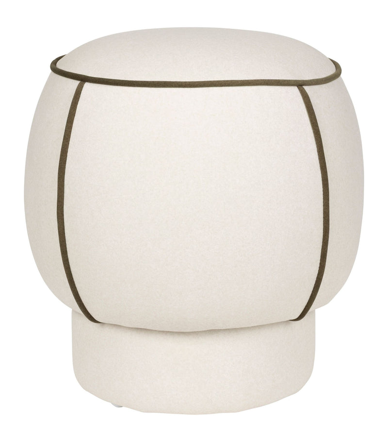 Hocker Marina in Weiß mit Kontrastnaht, rundes Retro-Design