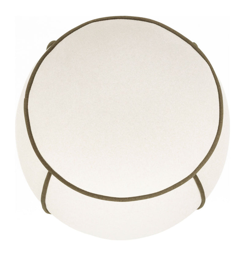 Hocker Marina in Weiß mit Kontrastnaht, rundes Retro-Design