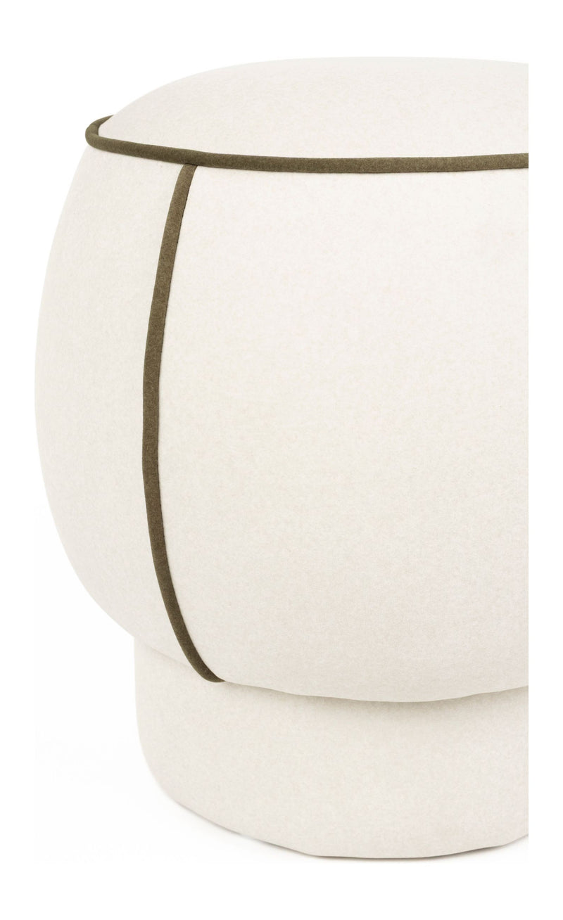 Hocker Marina in Weiß mit Kontrastnaht, rundes Retro-Design