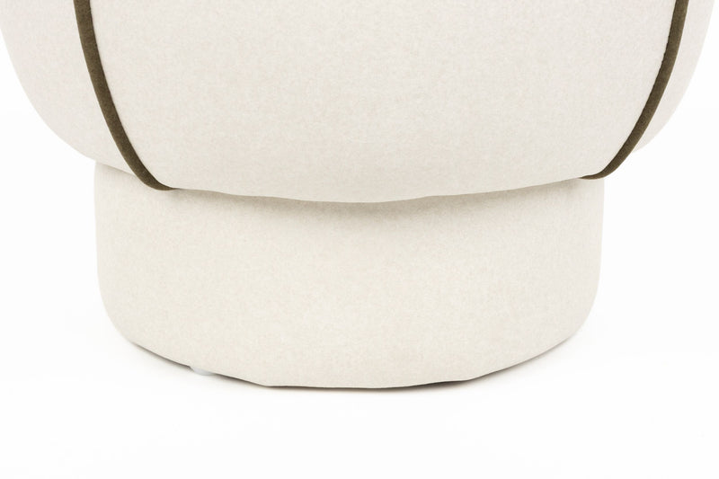 Hocker Marina in Weiß mit Kontrastnaht, rundes Retro-Design