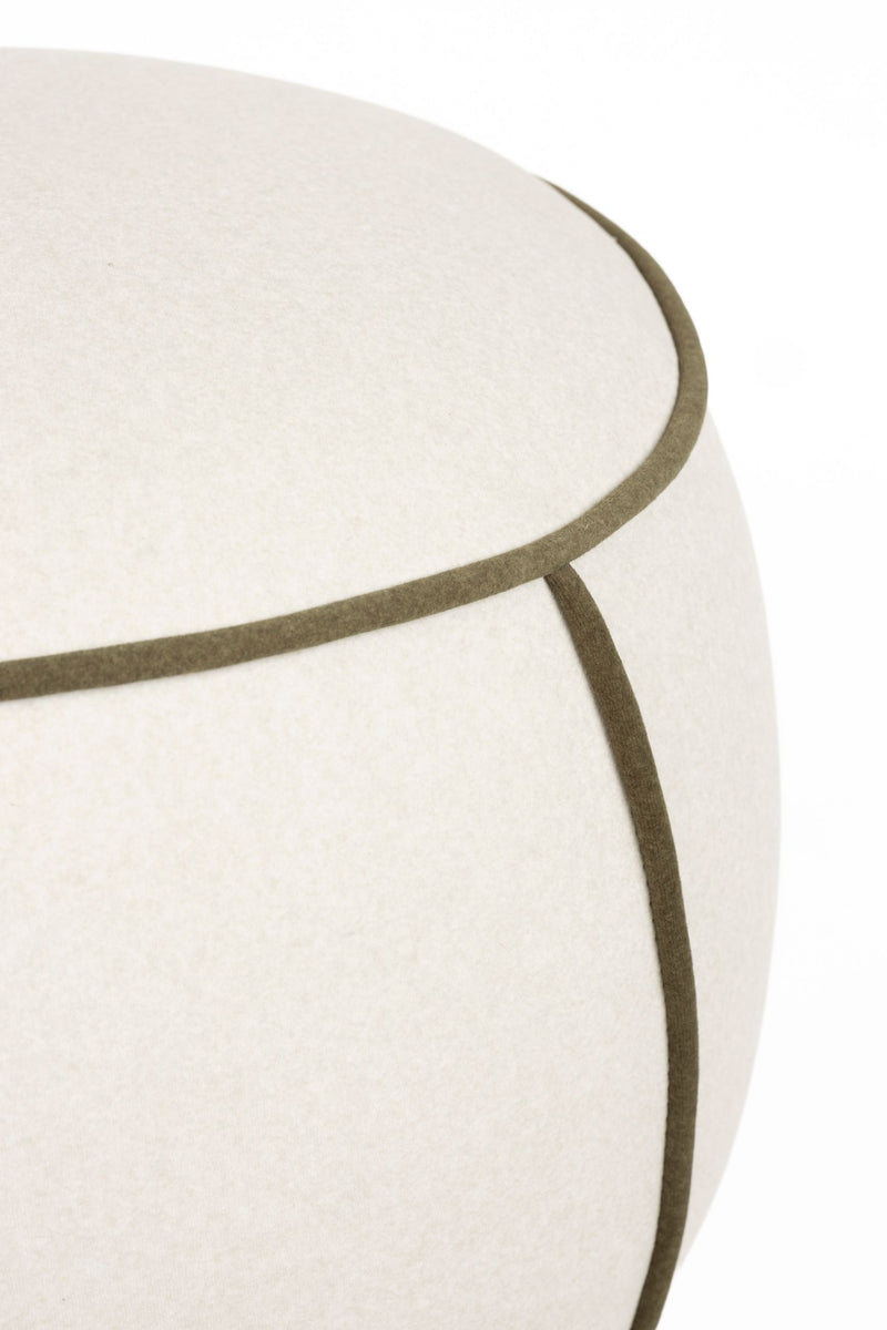 Hocker Marina in Weiß mit Kontrastnaht, rundes Retro-Design