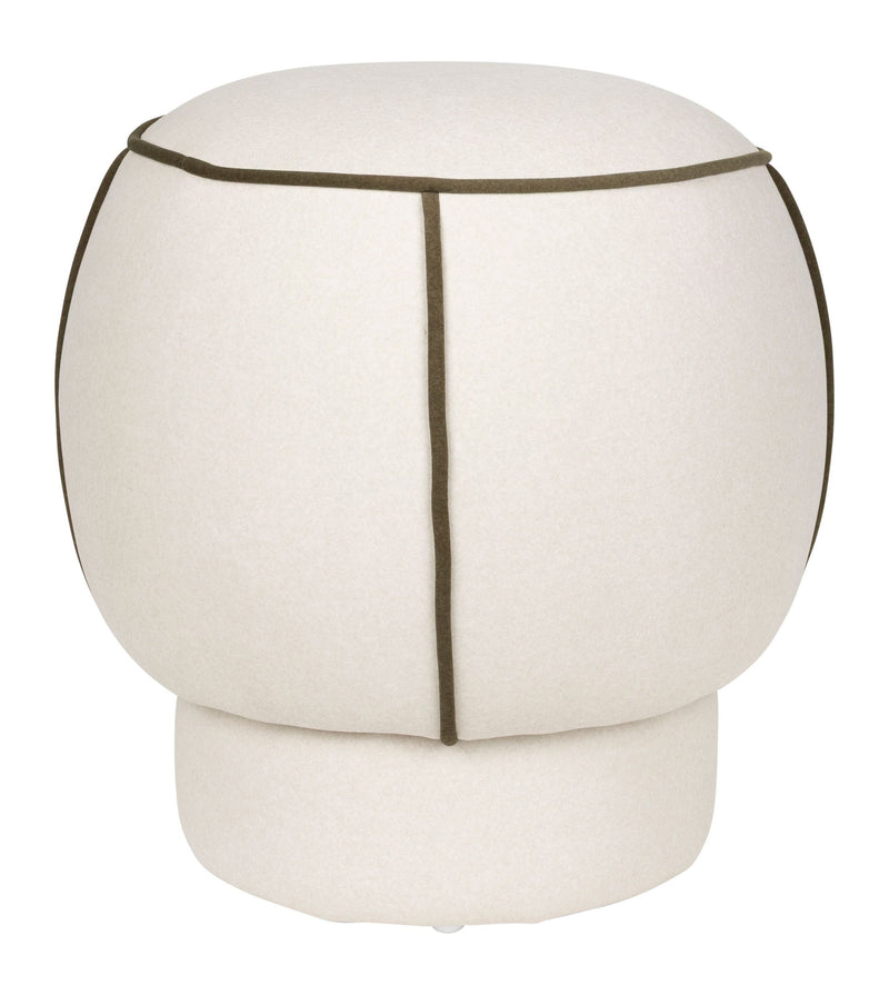 Hocker Marina in Weiß mit Kontrastnaht, rundes Retro-Design