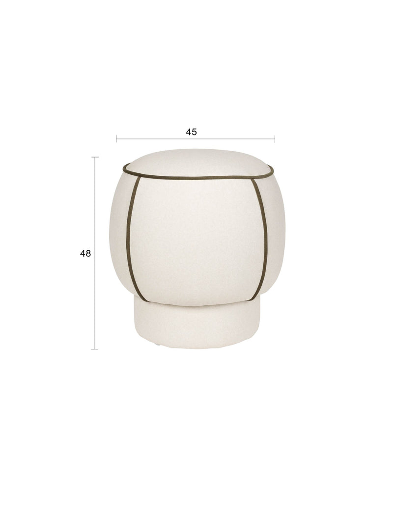 Hocker Marina in Weiß mit Kontrastnaht, rundes Retro-Design