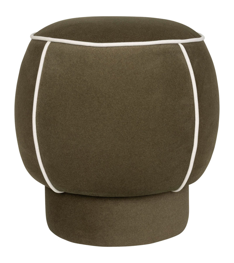 Hocker Marina Green mit Kontrastnaht, rundes Design fürs Wohnzimmer