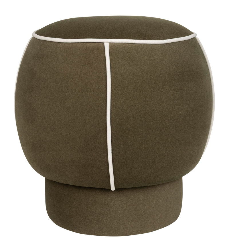 Hocker Marina Green mit Kontrastnaht, rundes Design fürs Wohnzimmer