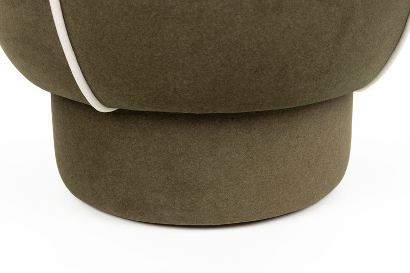 Hocker Marina Green mit Kontrastnaht, rundes Design fürs Wohnzimmer