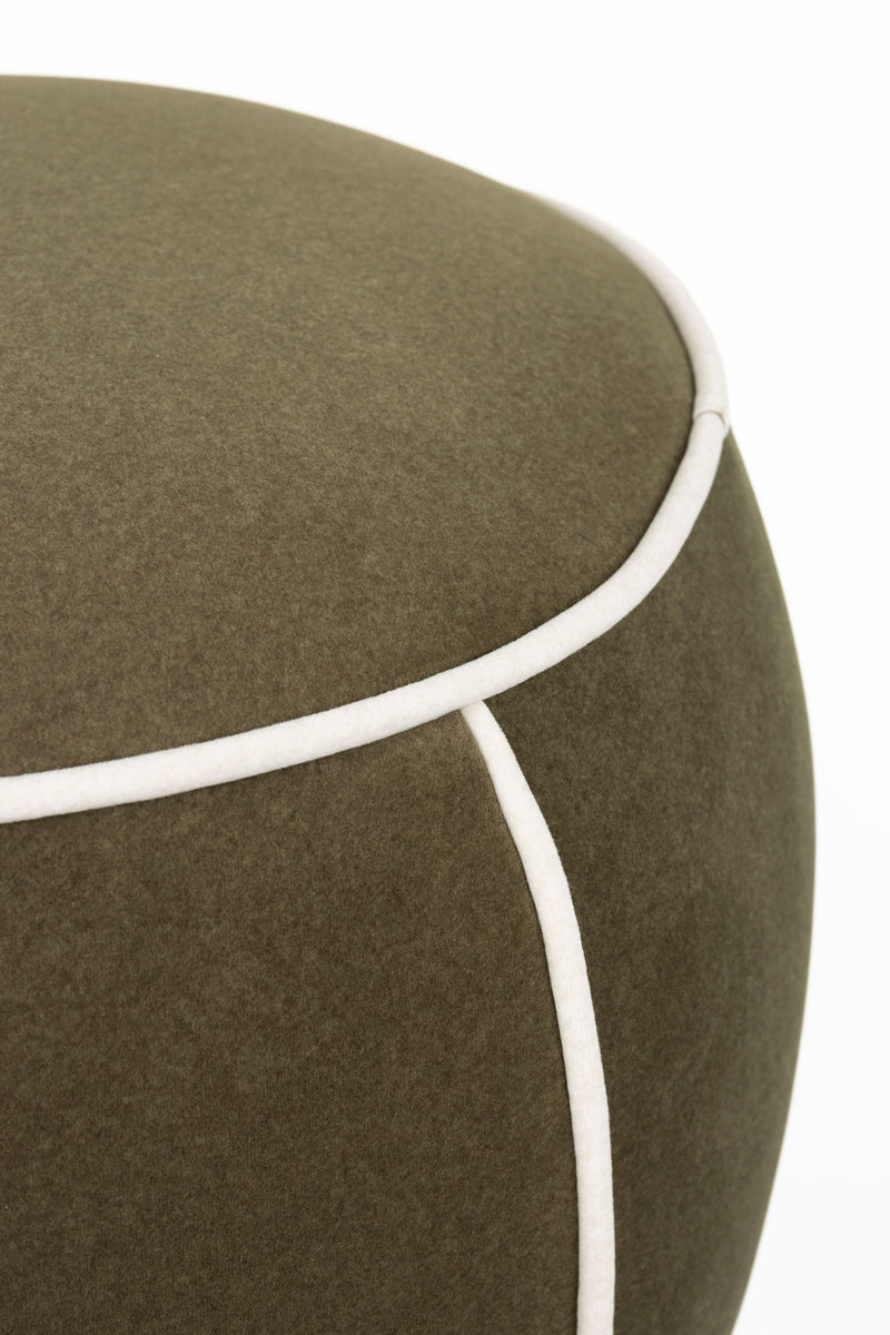 Hocker Marina Green mit Kontrastnaht, rundes Design fürs Wohnzimmer