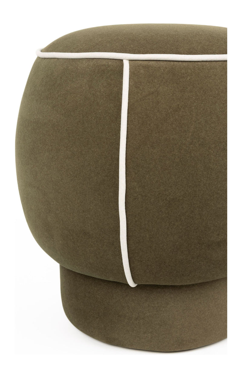Hocker Marina Green mit Kontrastnaht, rundes Design fürs Wohnzimmer