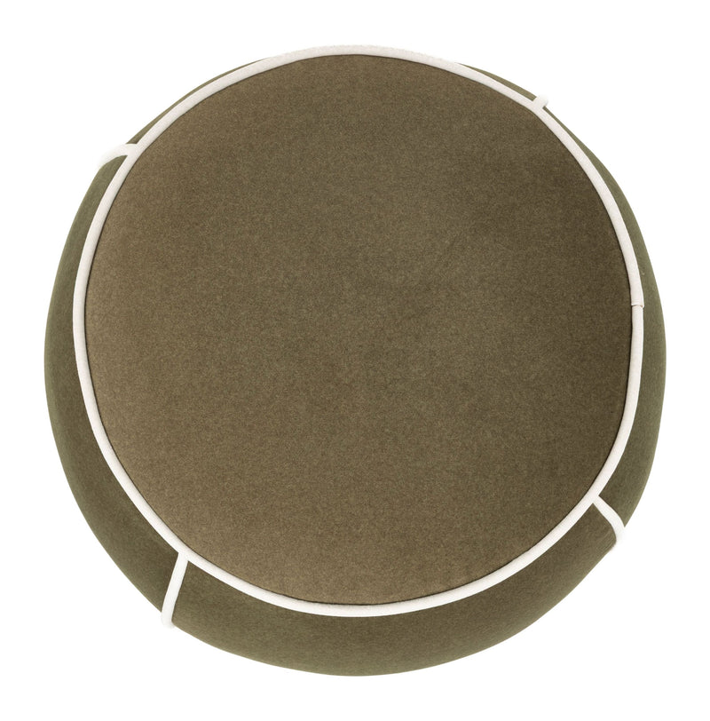 Hocker Marina Green mit Kontrastnaht, rundes Design fürs Wohnzimmer