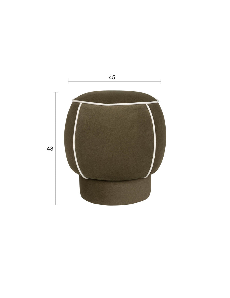 Hocker Marina Green mit Kontrastnaht, rundes Design fürs Wohnzimmer