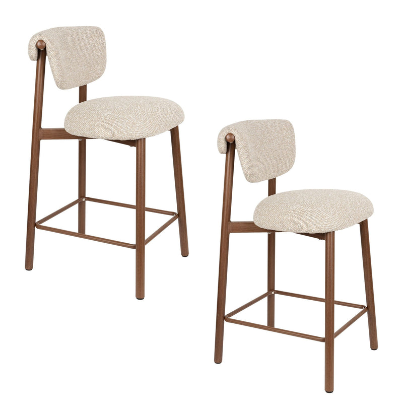 Barhocker Lee im 2er-Set, Beige mit Stoffbezug und Metallgestell