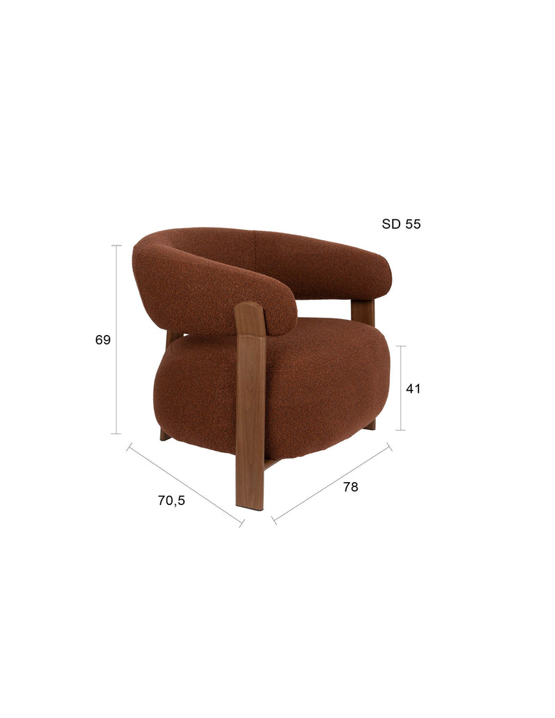 Loungesessel Robyn mit Metallgestell in Braun aus grob gewebtem Stoff