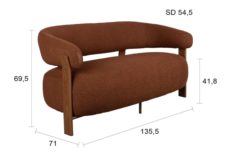 Zweisitzer-Sofa Robyn, Braun mit Metallgestell und Stoffbezug