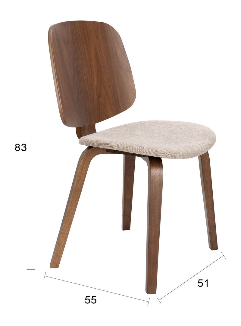 Esszimmerstuhl Walden im 2er-Set, Beige mit Gestell aus Gummibaumholz
